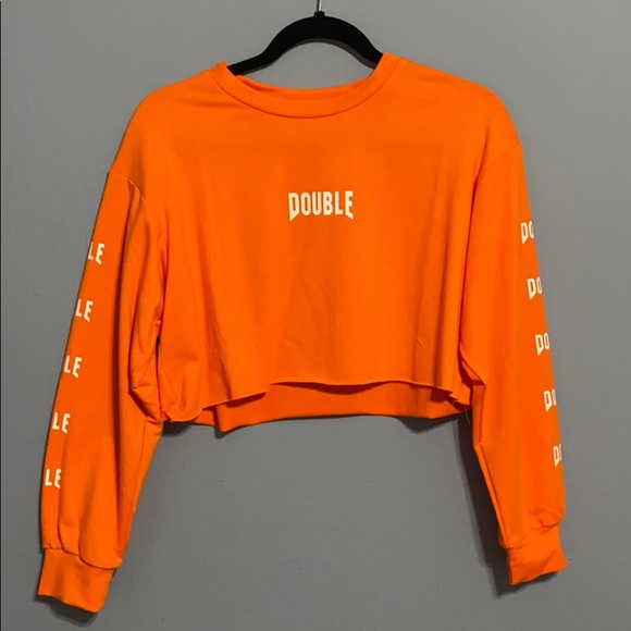 SHEIN Tops - Neon Orange Slogan Loose Crop Tee SHEIN Tops - Neon Orange Slogan Loose Crop Tee
